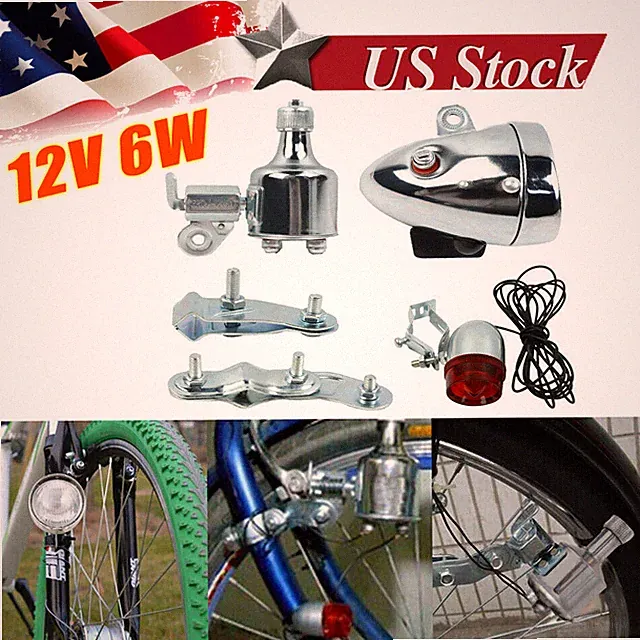 12V 6W Motorized Bicycle Friction Generator Headlight Tail Light Kit