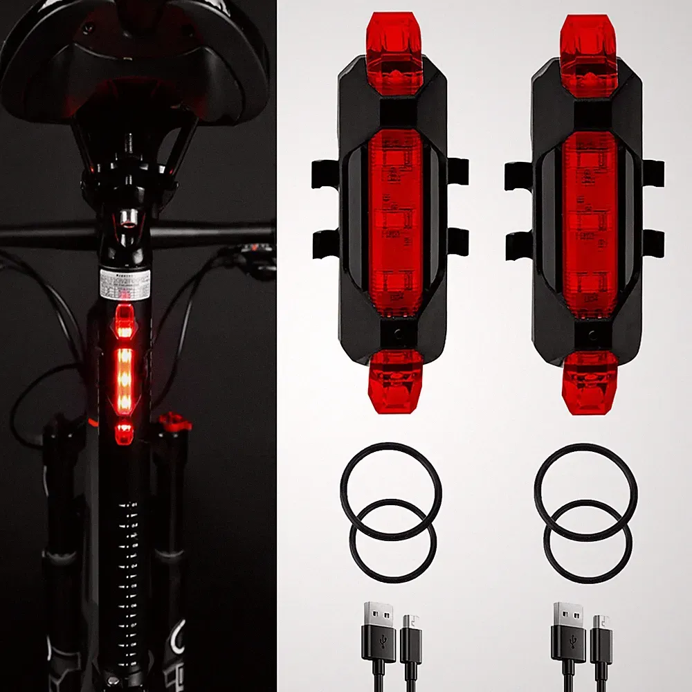 2 Pack USB Rechargeable Bicycle Rear Lights Cycling Bike Taillight Red Seat B...