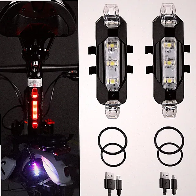 2 Pack USB Rechargeable LED Bicycle Rear Lights Cycling Bike Taillight Seat B...