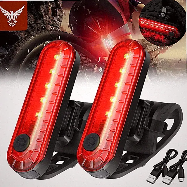 2 Pack USB Rechargeable LED Bike Tail Light Bicycle Rear Safety Warming Lamp