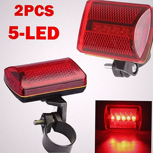 2x Red Bicycle Bike Rear Tail Light 5 LEDs Safety Flashing Mount 7 Lighting Mode