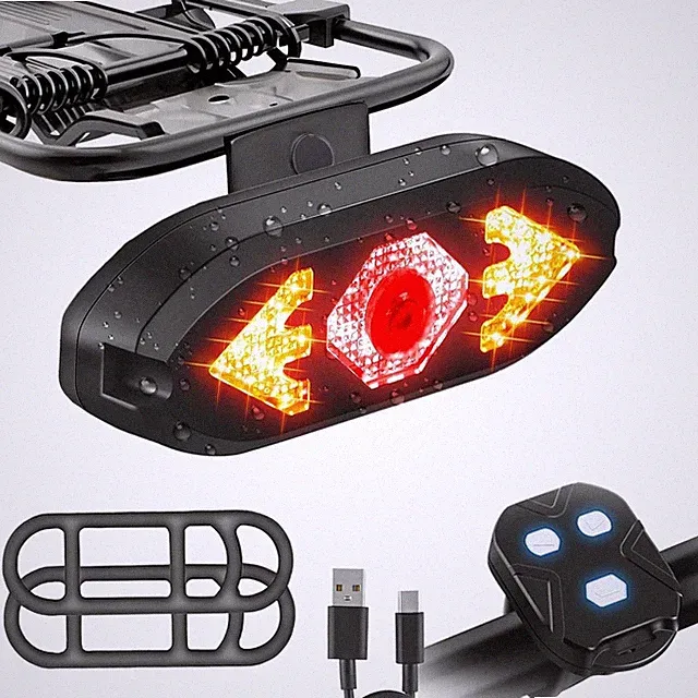 Bike Tail Light Turn Signal for Riding Safety USB Rechargeable Remote Control