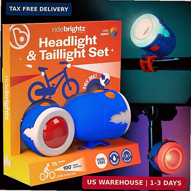 Brightz RideBrightz LED Bike Headlight & Taillight Set for Kids - Be Cool & Be S