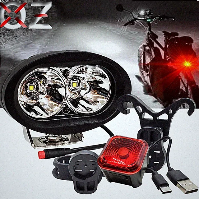 E-bike High Output LED Headlight & 4-Mode Smart Sensor Brake Light 12V - 60V