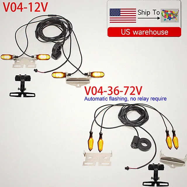 Ebike Motorcycle 12V 36V-72V Headlight &Taillight Turn Signal Light Set &Bracket