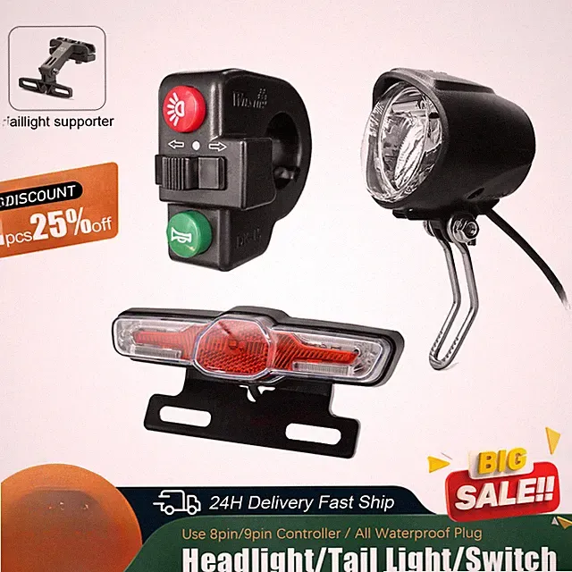 Electric Bicycle 36-48V Front Light and Tail Light Horn DK-15 Switch Cable Group