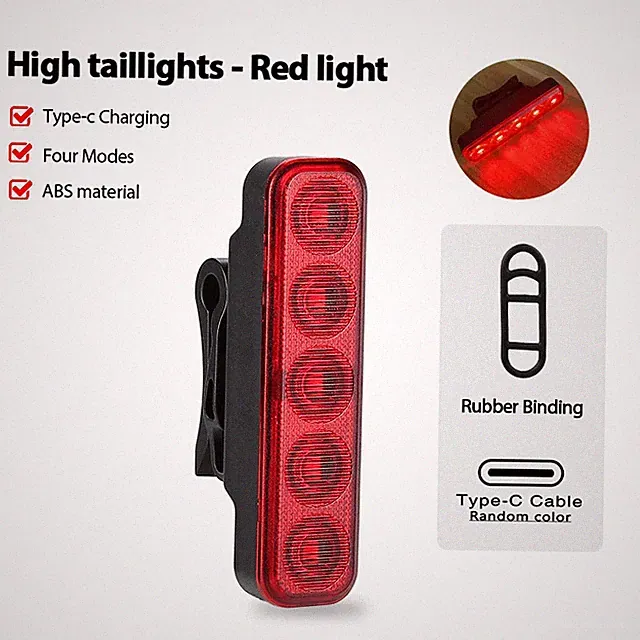 LED Bicycle Tail Light Mountain Road Bike Warning Rear Light Type-C Rechargeable