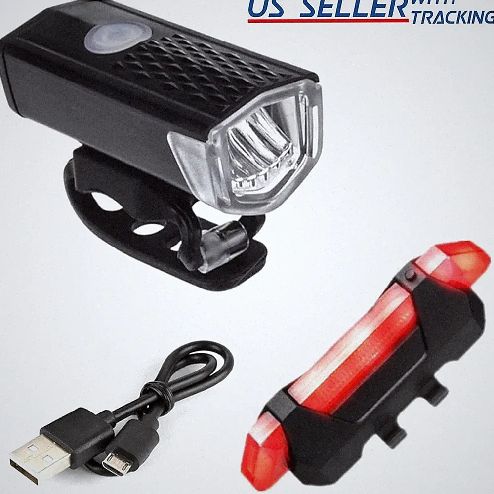 LED Bike Light Combo USB Rechargeable Headlight Rear Taillight Set Bicycle Lamp