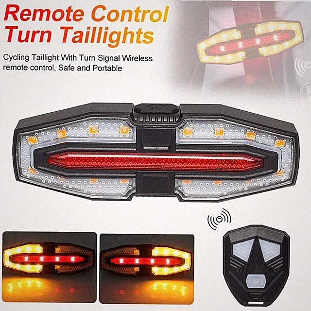 LED Bike Tail Light Remote Turn Signal MTB Rear Cycling Warning Light USB Charge