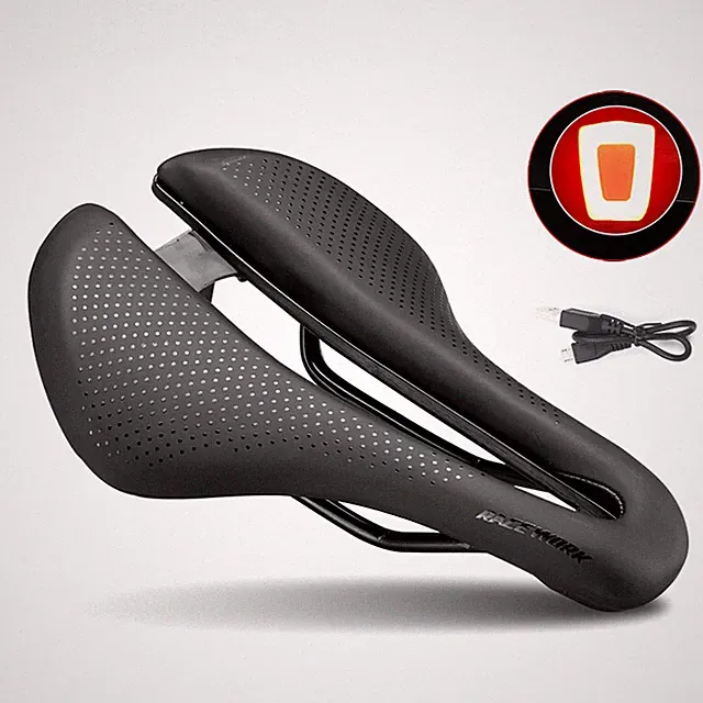 MTB Bike Saddle Lamp Soft Comfortable Breathable Seat with Warning Taillight USB