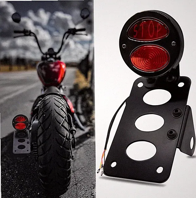 Rich Choices Motorcycle Tail Light with Side Bracket, 12V Waterproof for Chopper