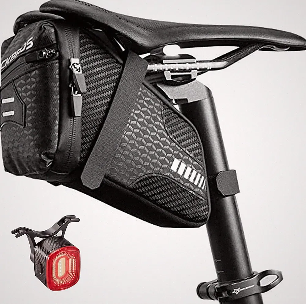 ROCKBROS Bike Saddle Bag Seat Bag 1.5L + Smart Bike Tail Light for Night Riding