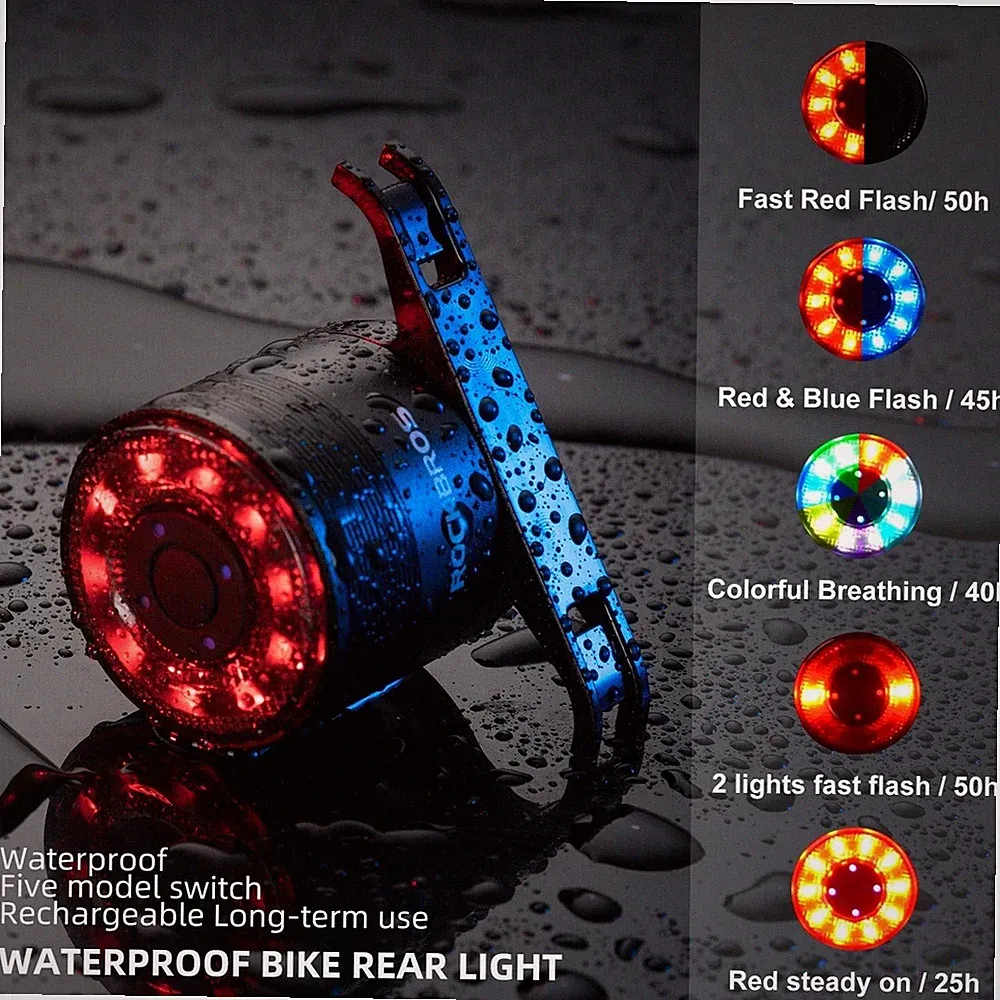 ROCKBROS Bike Taillight Bicycle Rear Light USB Charging Waterproof 7color Safty