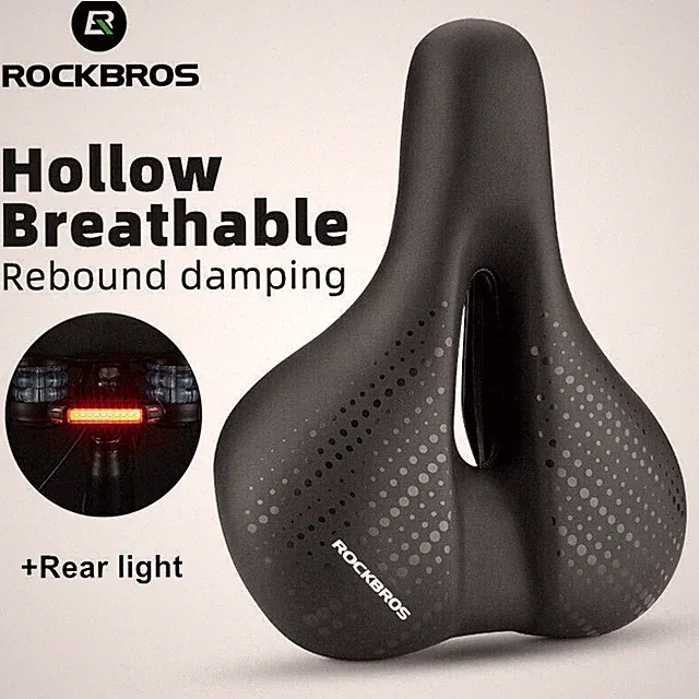 ROCKBROS Comfort Bike Seat Memory Foam Padded Soft Saddle + Taillight Waterproof