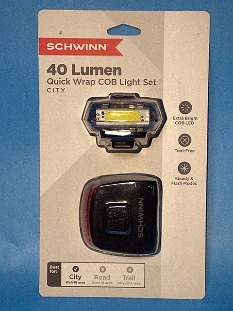 Schwinn 40 Lumen Quick Wrap COB Light Set City Bike Headlight Taillight