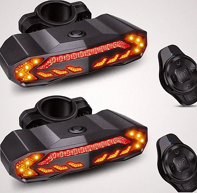 Smart Bike Tail Light with Turn Signals & Alarm - 2 Pack USB Rechargeable