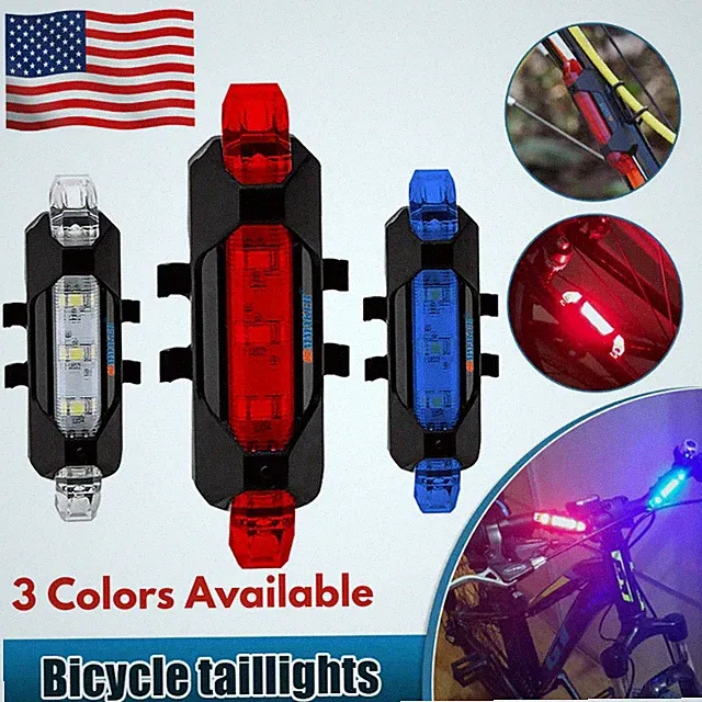 USB Rechargeable LED Bike Tail Light Waterproof Bicycle Rear Safety Lamp 3 Modes