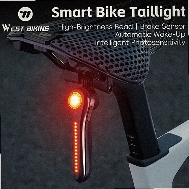 WEST BIKING Bike Rear Light Waterproof LED Smart Brake Sensing Bicycle Taillight