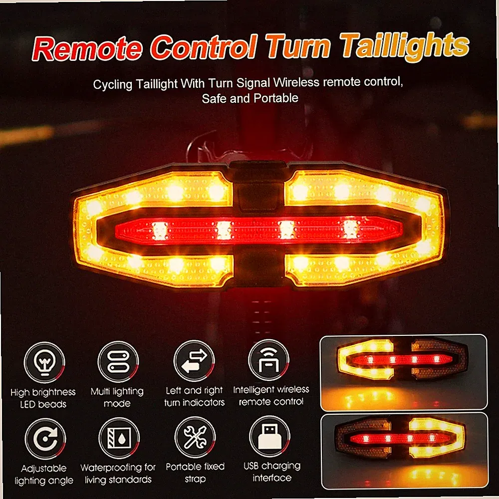 Wireless Bike Taillight Remote Turn Signal Bicycle Rear Light Cycling Tail Lamp